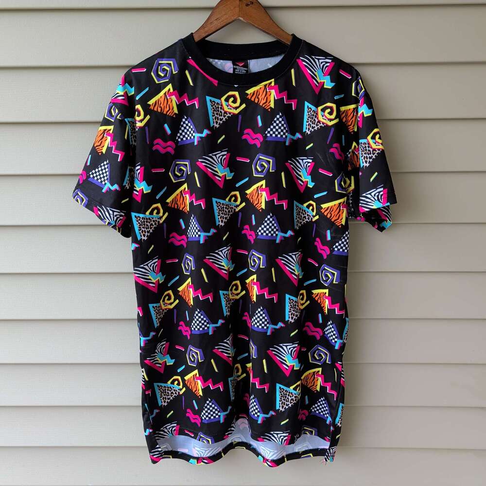 Screenshot Shirt XL Black Neon Geometric 90s Y2K Graphic Tee